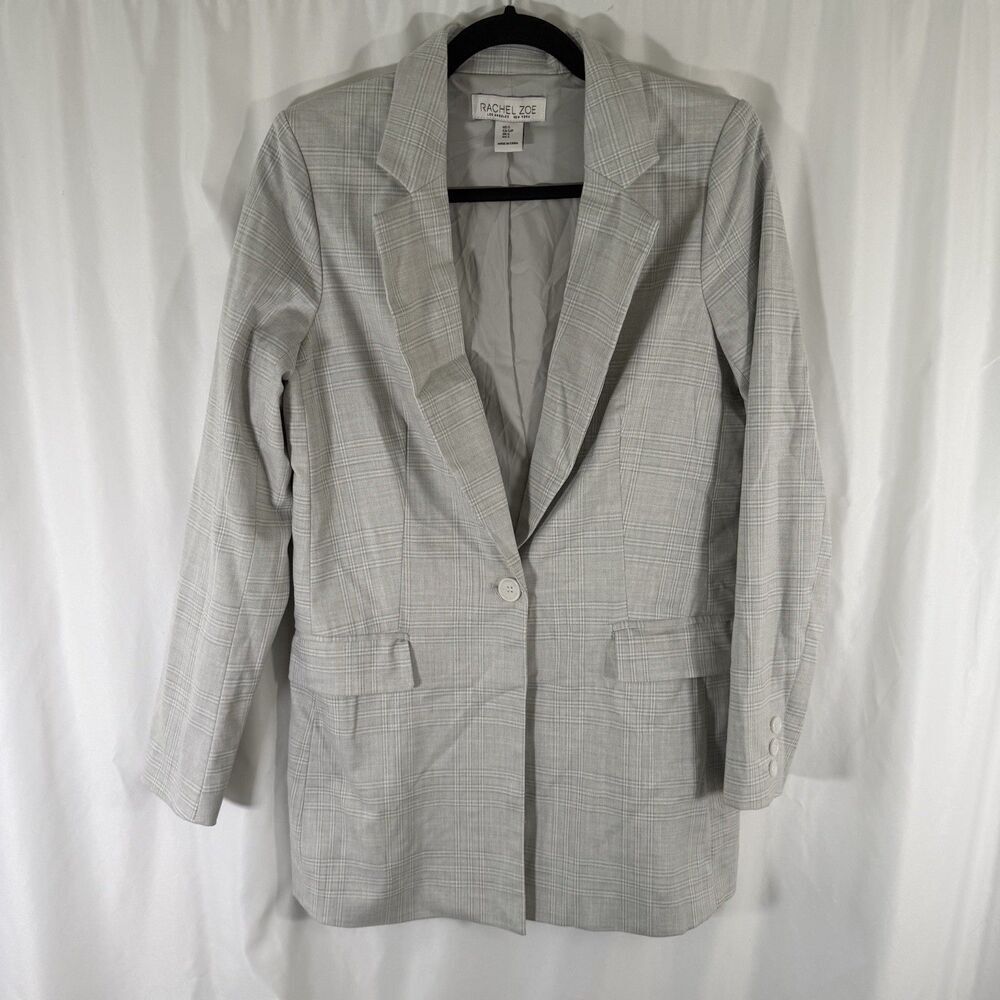 Rachel Zoe Blazer Women's Small Plaid Single Button Front Pockets Poly Blend